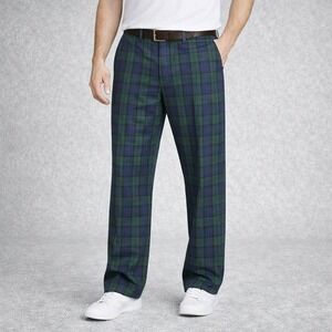 Vineyard Vines Men's Plaid Breaker Pants 36x28 Blue Green Tartan Chino Golf